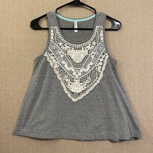Xhilaration Tank Top Women's Medium Gray w/Beige Lace